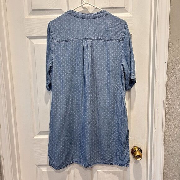 Philosophy Chambray Tencel Blue Raindrop Print Tunic Dress Size Large Boho - Picture 5 of 6